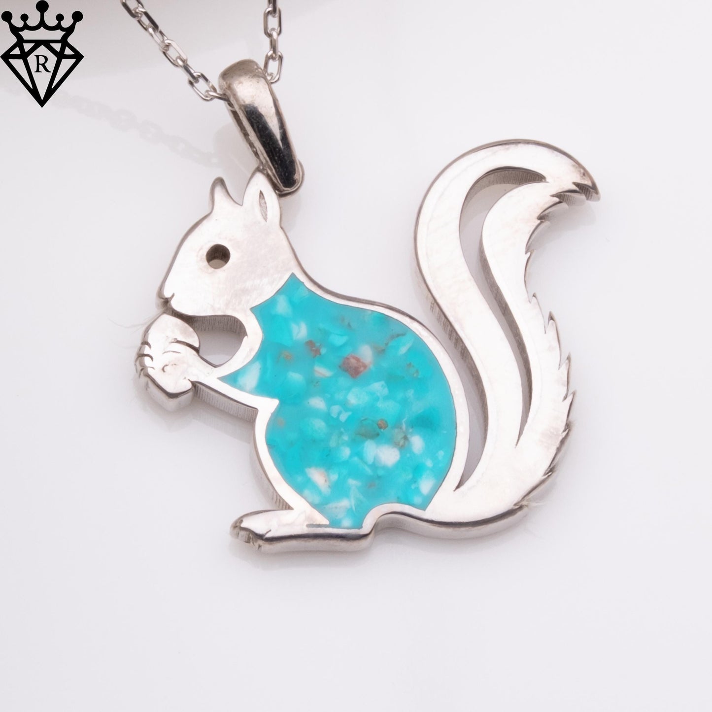 Turquoise Squirrel Necklace: Sterling Silver Gemstone Pendant, Handmade Charm