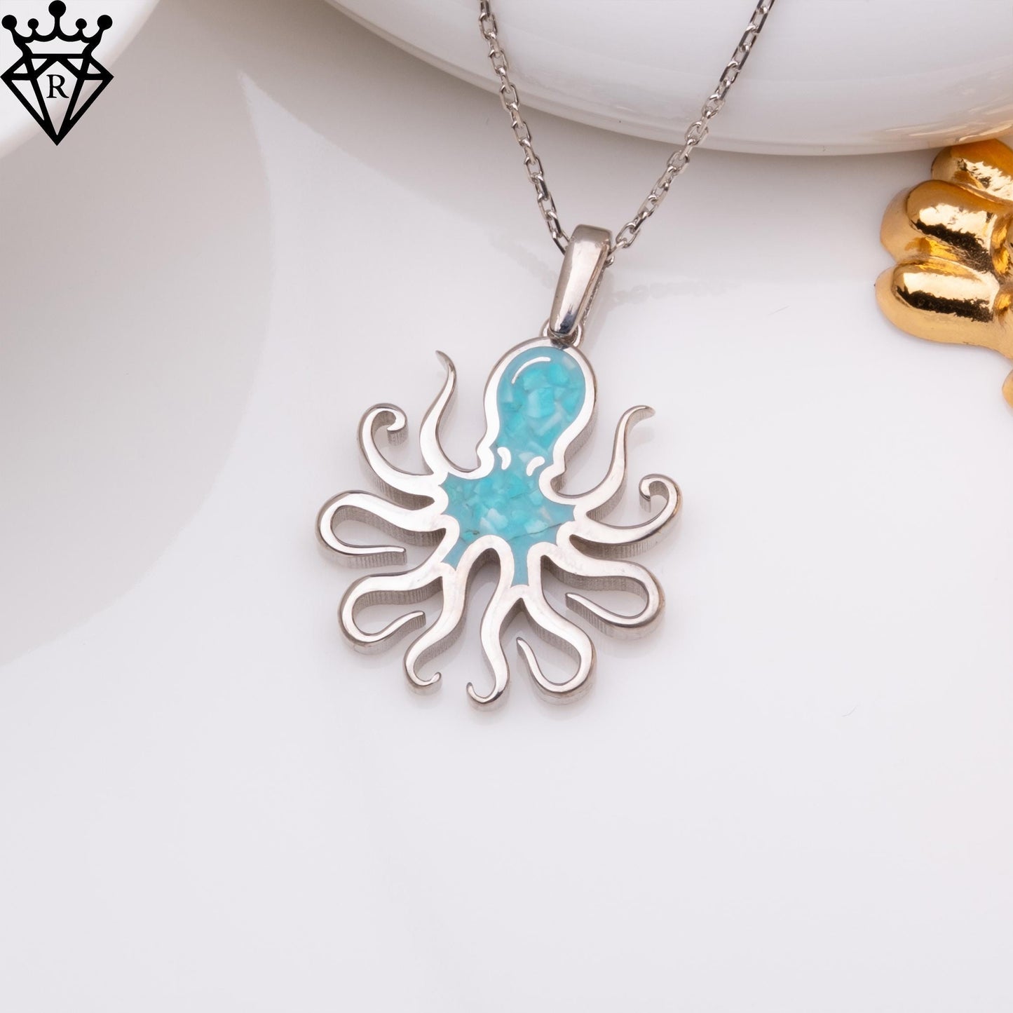 Turquoise Octopus Pendant Necklace: Sterling Silver, Handmade