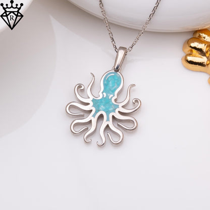 Turquoise Octopus Pendant Necklace: Sterling Silver, Handmade