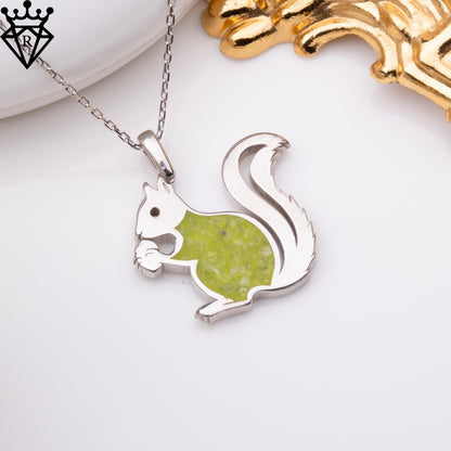 Peridot Squirrel Necklace: Sterling Silver Birthstone Pendant
