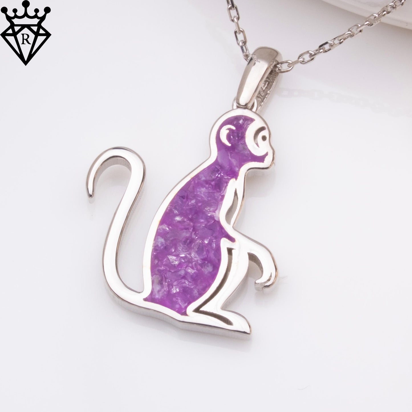 Amethyst Monkey Pendant: Sterling Silver Birthstone Necklace