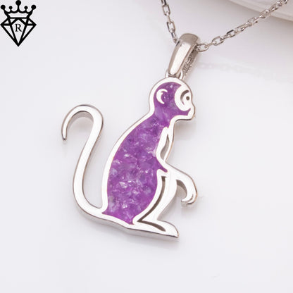 Amethyst Monkey Pendant: Sterling Silver Birthstone Necklace