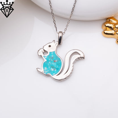 Turquoise Squirrel Necklace: Sterling Silver Gemstone Pendant, Handmade Charm