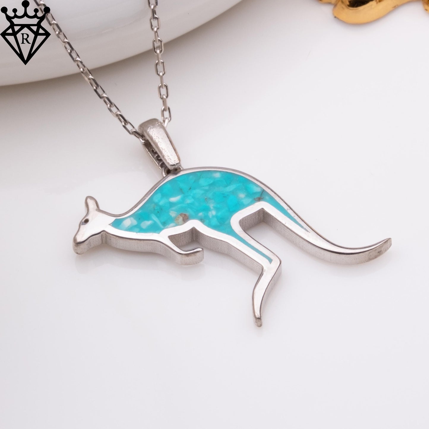 Sterling Silver Turquoise Kangaroo Necklace: Handmade Pendant Jewelry