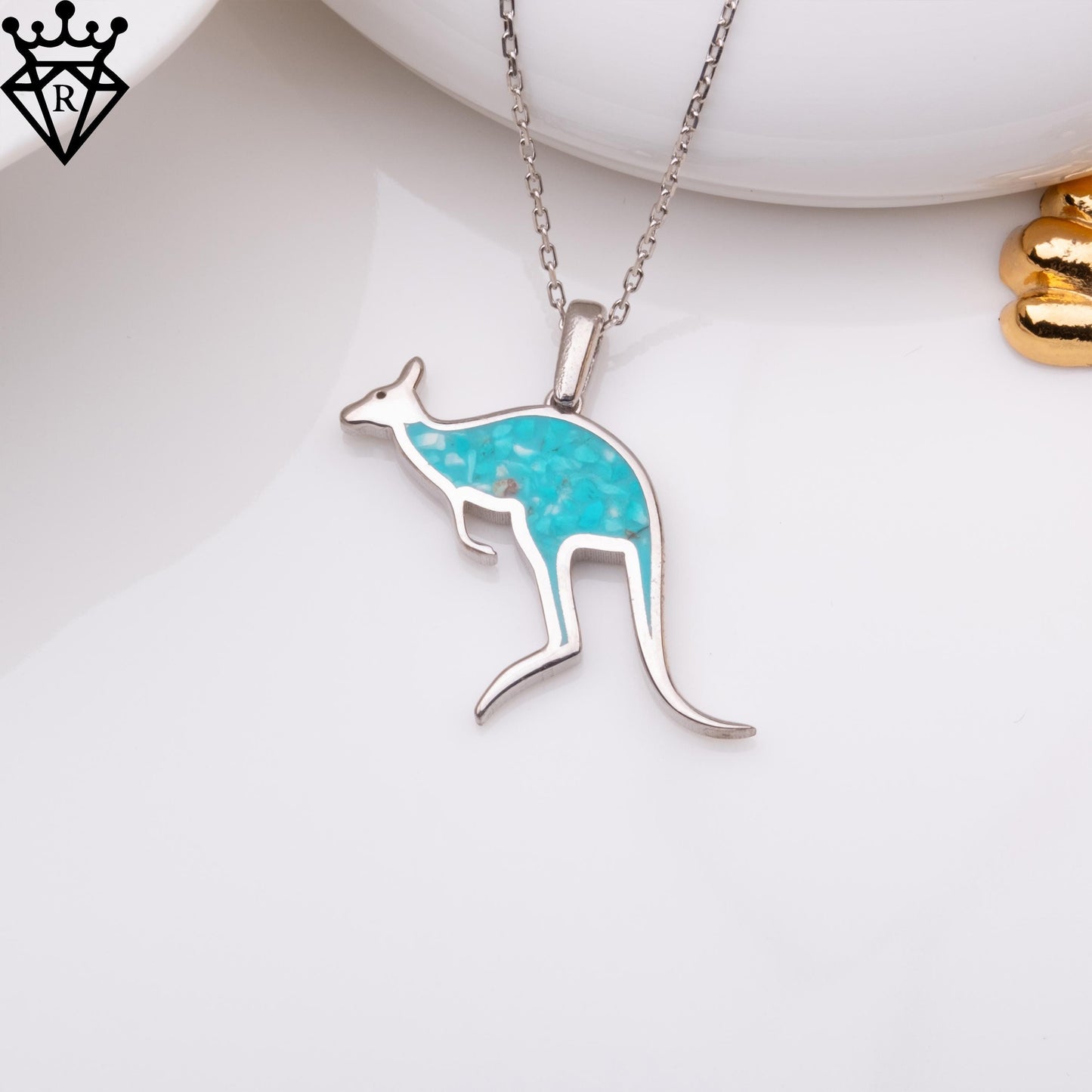 Sterling Silver Turquoise Kangaroo Necklace: Handmade Pendant Jewelry