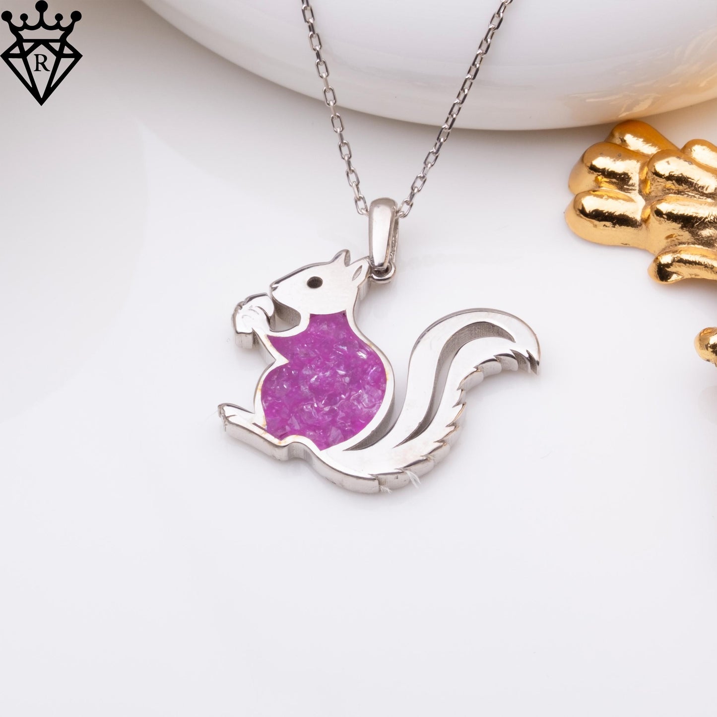 Sterling Silver Amethyst Squirrel Necklace: Handmade Gemstone Pendant