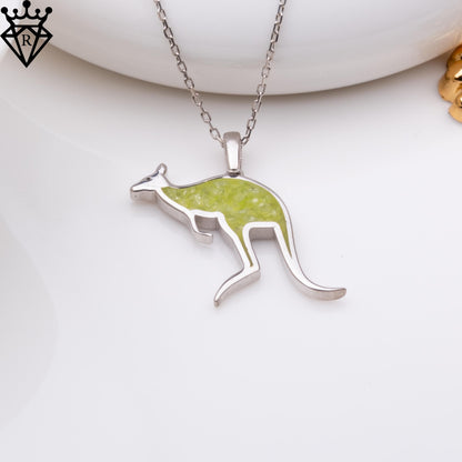 Peridot Kangaroo Necklace: Sterling Silver Gold-Plated Animal Pendant