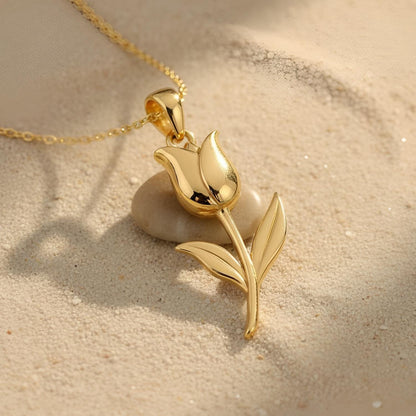 Tulip Flower Necklace | 925 Sterling Silver Pendant | Botanical Spring Design | Birthday and Mother Gift