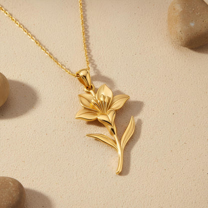 Saffron Flower Pendant Necklace | 925 Sterling Silver | Botanical Floral Jewelry | Joy and Wisdom Gift