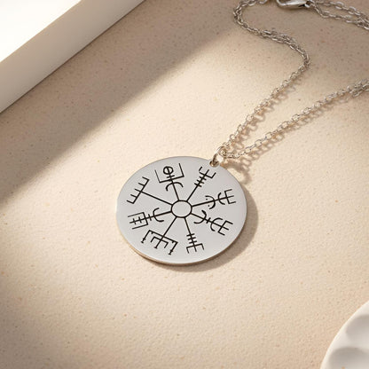 Vegvisir Compass Necklace | 925 Sterling Silver Unisex | Norse Mythology Style | Symbolic Gift for Protection
