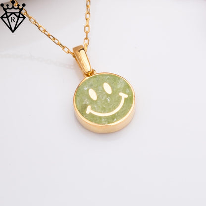 Peridot Smiley Face Necklace: 14K Gold Plated Sterling Silver