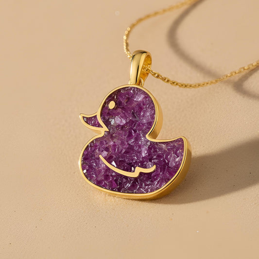 Amethyst Duck Pendant Necklace | 14K Gold Plated Sterling Silver Jewelry | Gemstone Animal Design | Handmade Gift for Women