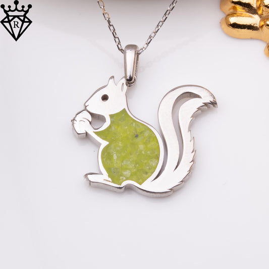 Peridot Squirrel Necklace: Sterling Silver Birthstone Pendant