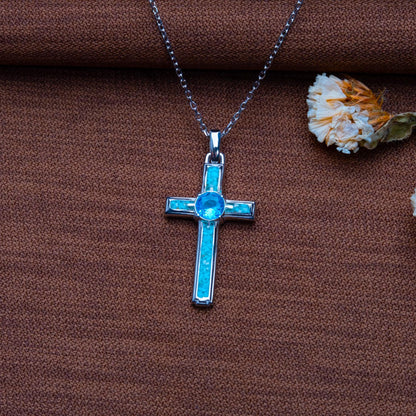 Birthstone Cross Necklace: Sterling Silver Gothic Pendant