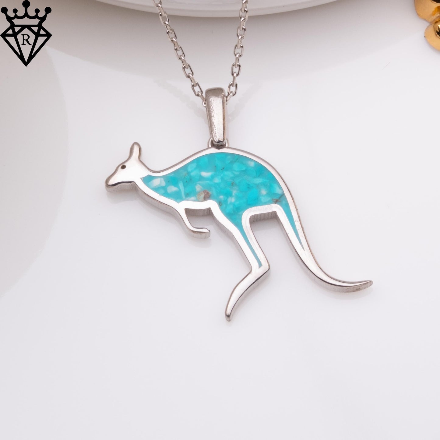 Sterling Silver Turquoise Kangaroo Necklace: Handmade Pendant Jewelry