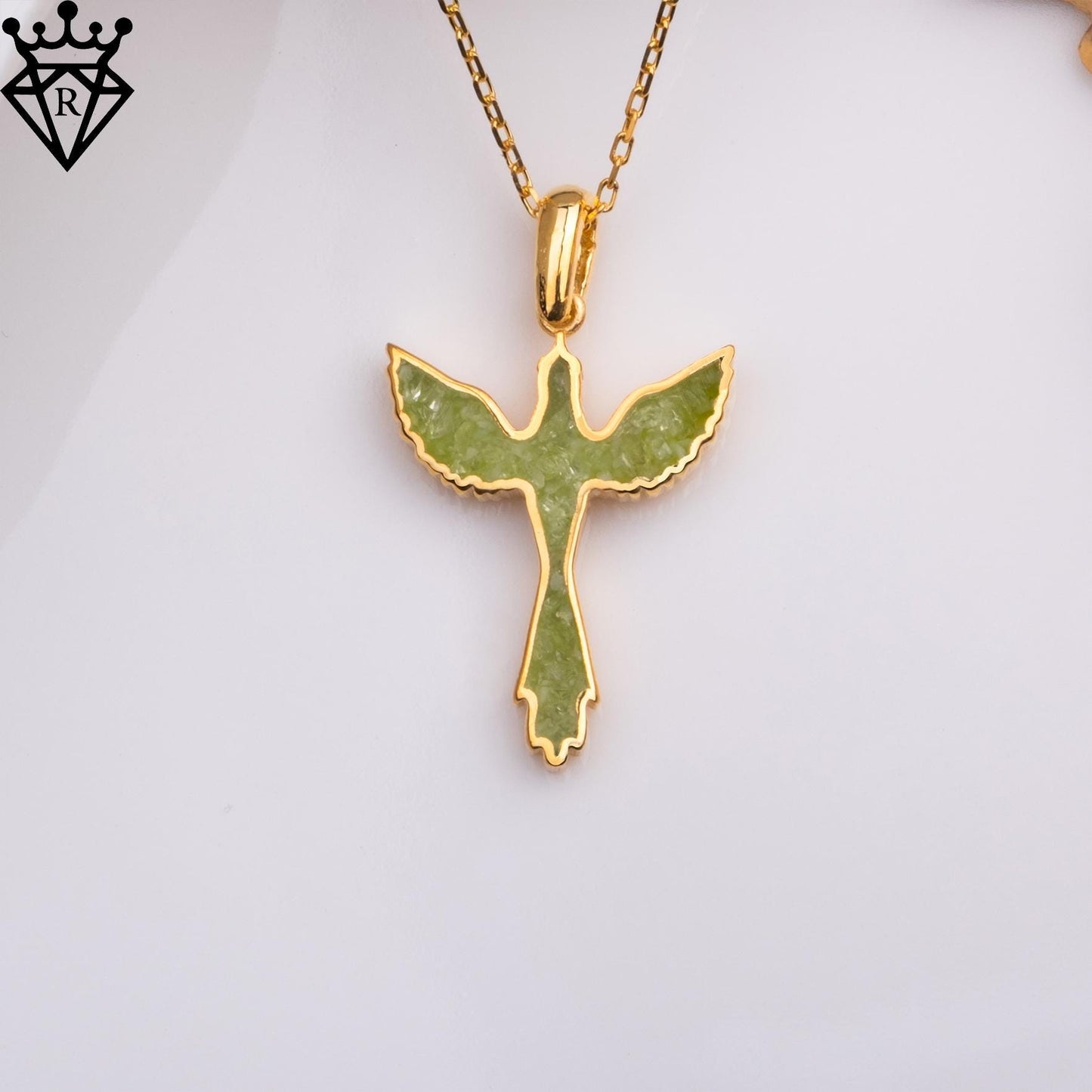 Peridot Phoenix Necklace: Handmade 925 Sterling Silver Mythical Pendant