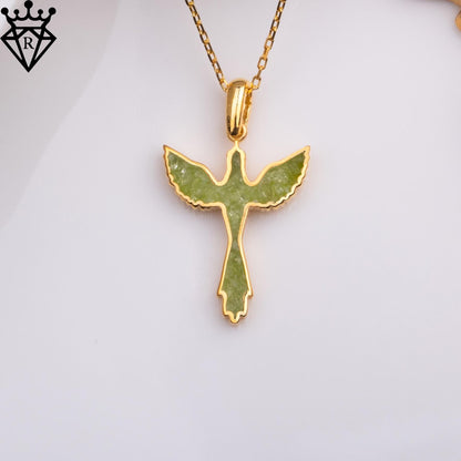 Peridot Phoenix Necklace: Handmade 925 Sterling Silver Mythical Pendant