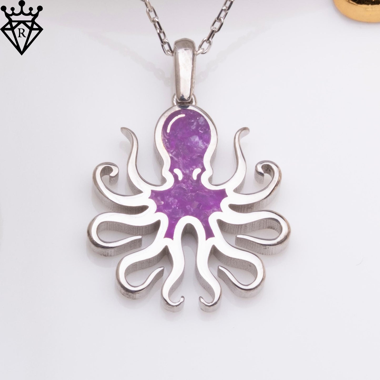 Sterling Silver Amethyst Octopus Necklace - Gemstone Pendant