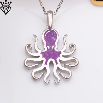 Sterling Silver Amethyst Octopus Necklace - Gemstone Pendant