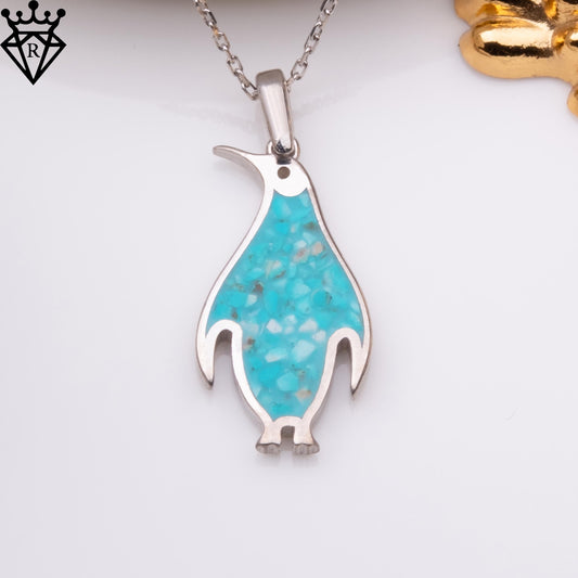 Turquoise Penguin Necklace: Sterling Silver Birthstone Pendant