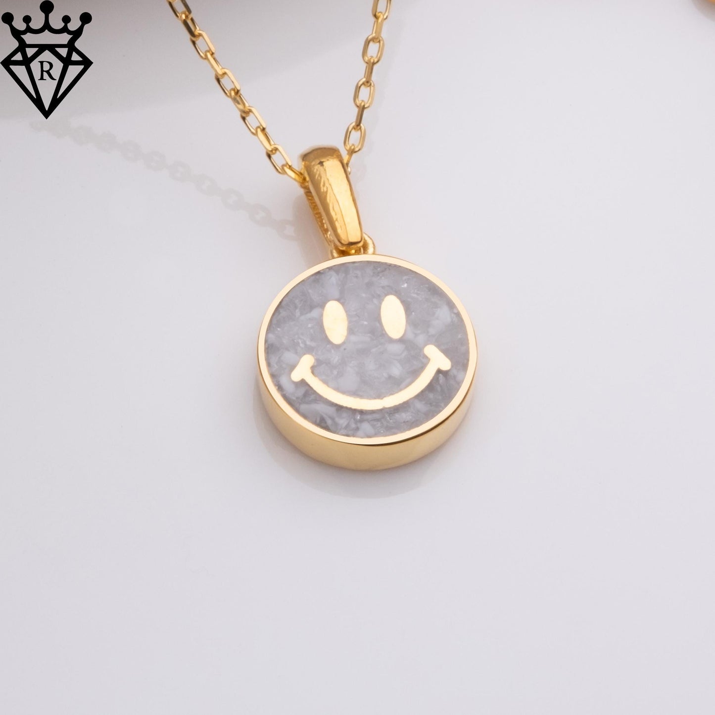 Moonstone Smiley Face Necklace: 14K Gold Plated Sterling Silver, Happy Jewelry Gift
