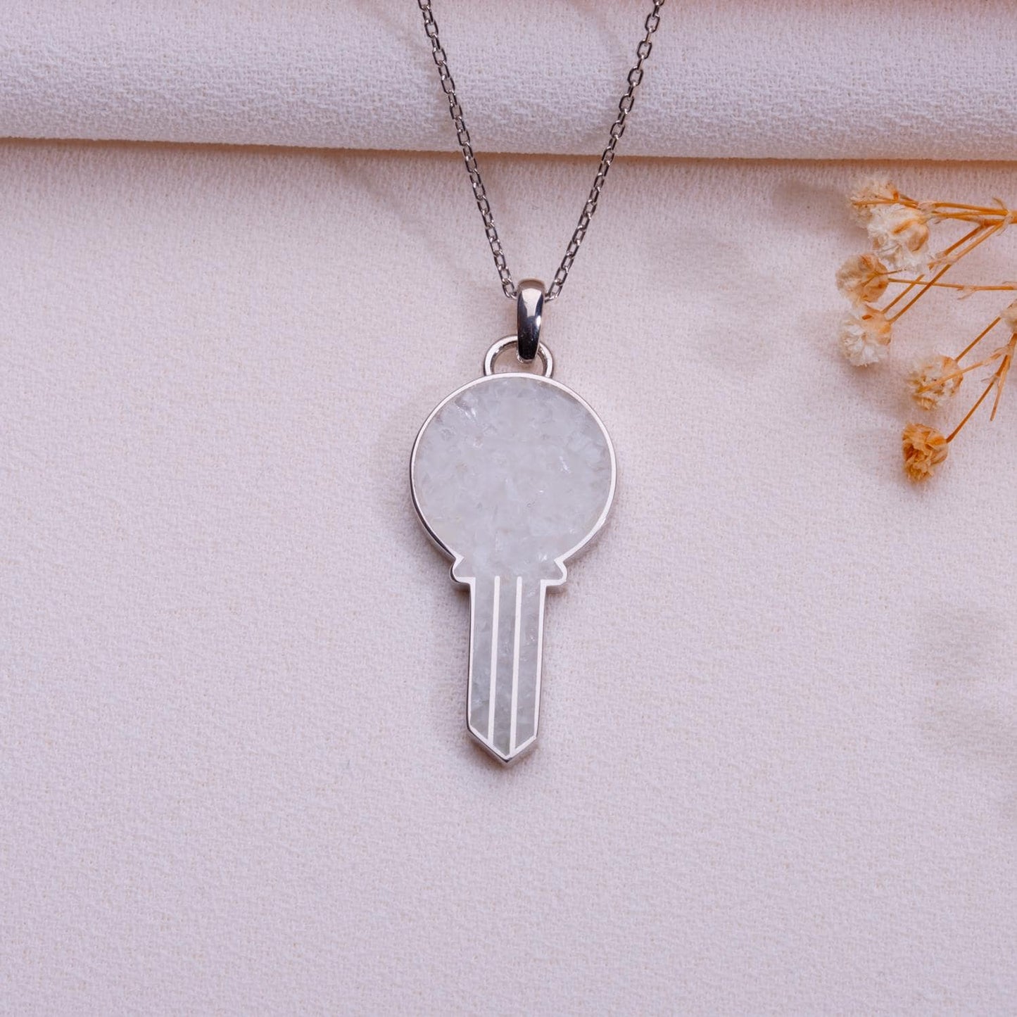 Moonstone Pendant Necklace: Sterling Silver Key Charm (Handmade Jewelry)