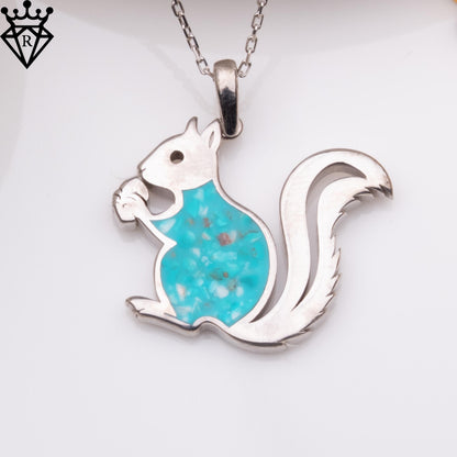 Turquoise Squirrel Necklace: Sterling Silver Gemstone Pendant, Handmade Charm