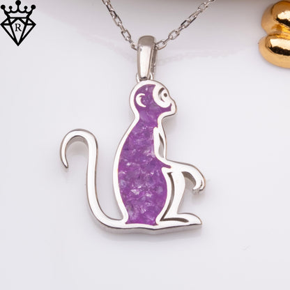 Amethyst Monkey Pendant: Sterling Silver Birthstone Necklace