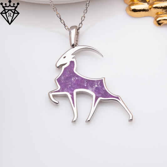 Amethyst Capricorn Goat Necklace: Sterling Silver Birthstone Pendant