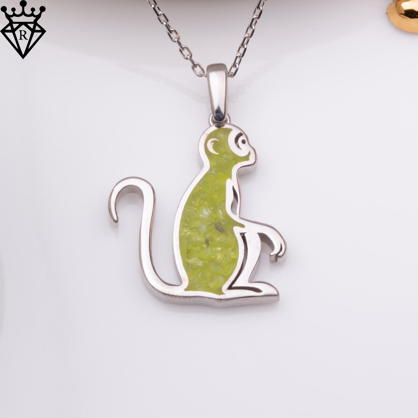Peridot Monkey Necklace: Sterling Silver Birthstone Pendant