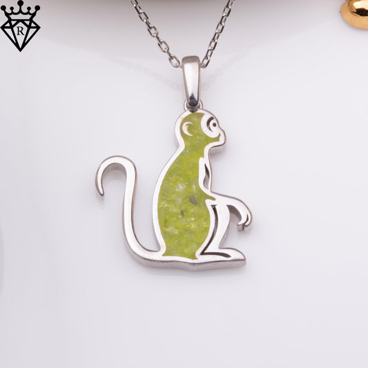 Peridot Monkey Necklace: Sterling Silver Birthstone Pendant