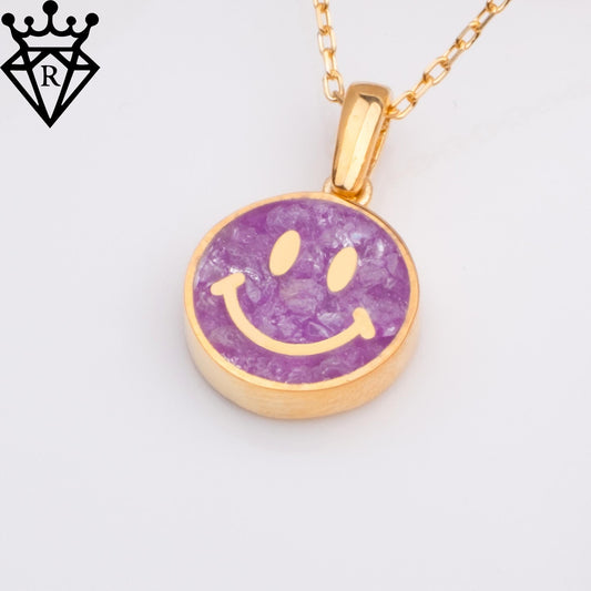 Amethyst Smiley Face Necklace: 14K Gold Plated Sterling Silver Pendant