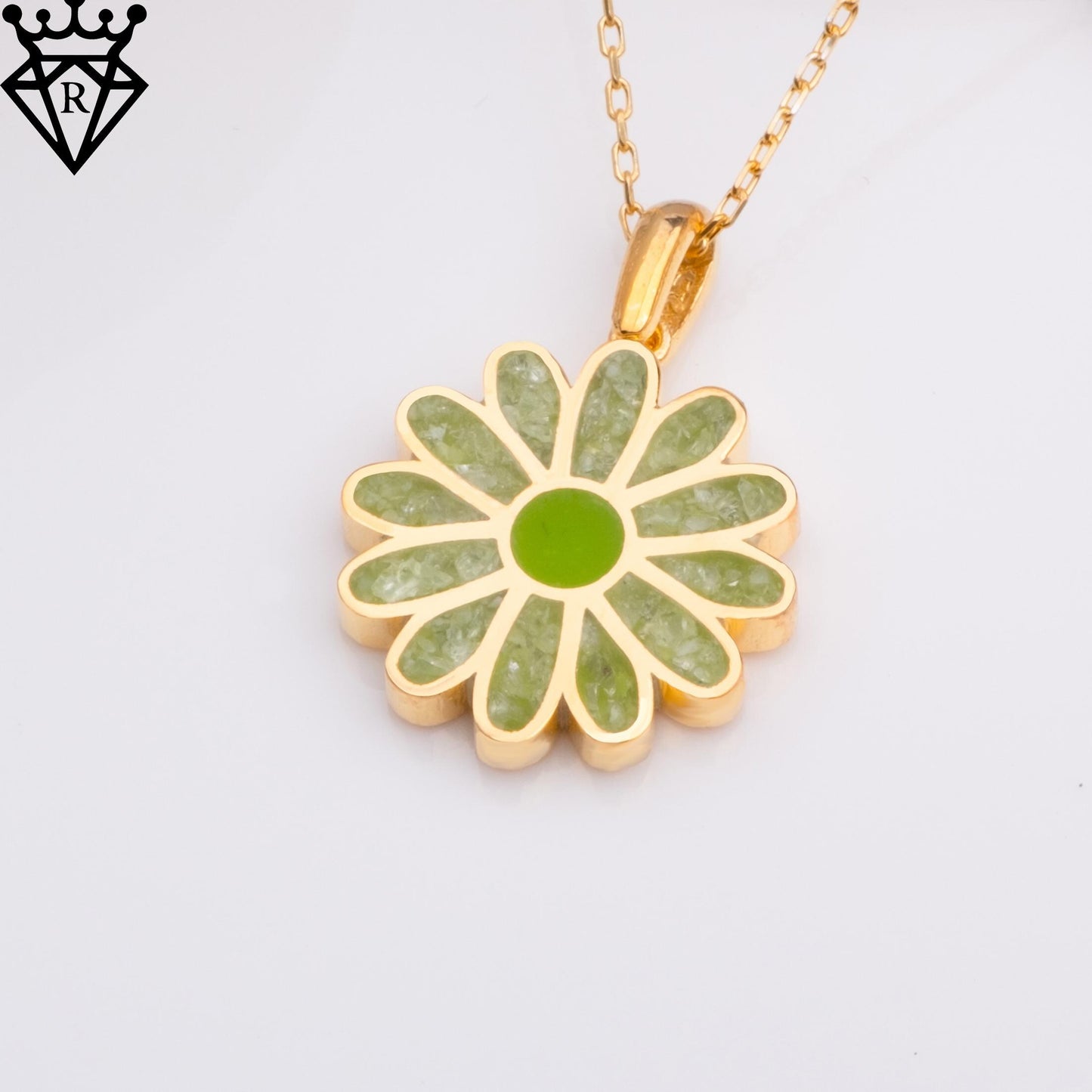 Peridot Daisy Necklace: 14K Gold Plated Sterling Silver Flower Pendant
