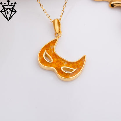 Amber Mask Necklace: 14K Gold Plated Sterling Silver Venetian Pendant