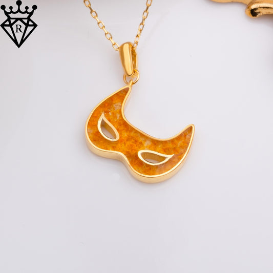 Amber Mask Necklace: 14K Gold Plated Sterling Silver Venetian Pendant