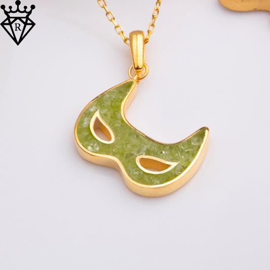 Peridot Mask Pendant Necklace: 925 Sterling Silver, Gold Plated