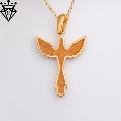 Amber Phoenix Necklace: 14K Gold & Sterling Silver Rebirth Pendant