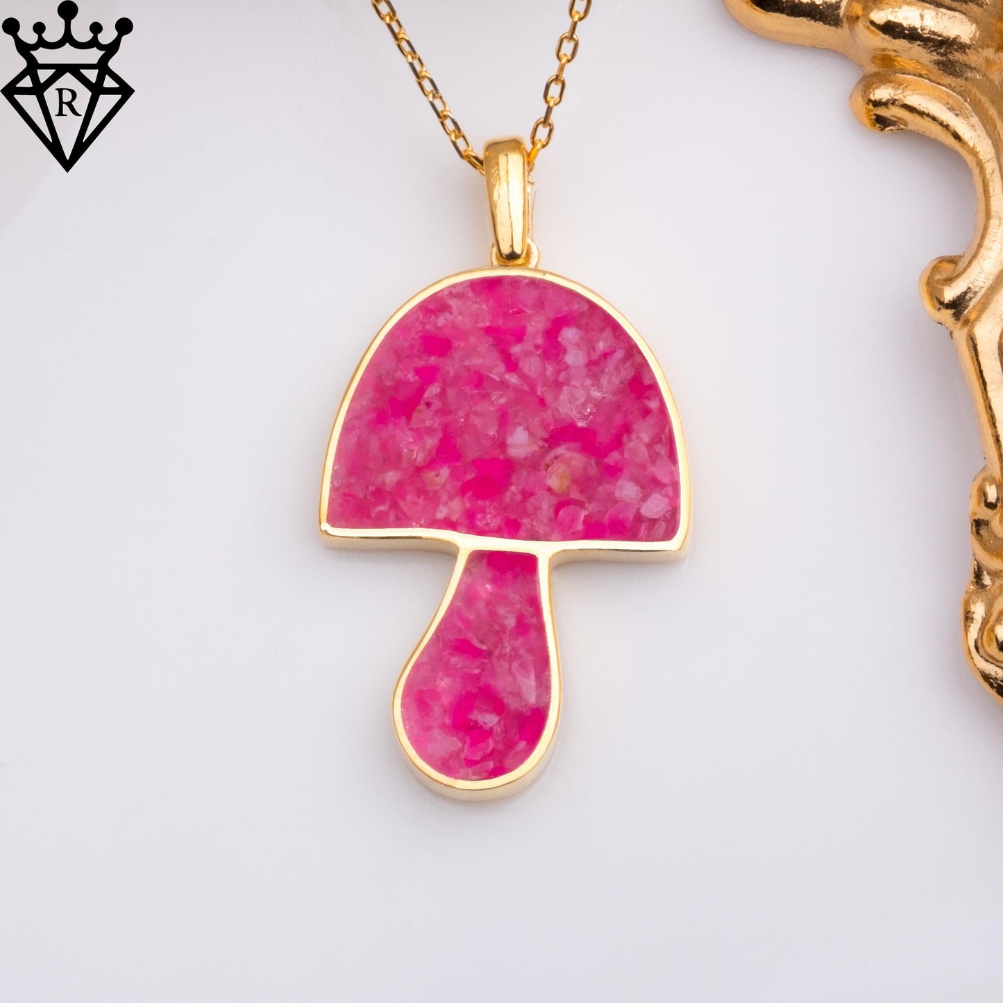 Pink Agate Mushroom Necklace: Sterling Silver Crystal Pendant, Coquette Jewelry