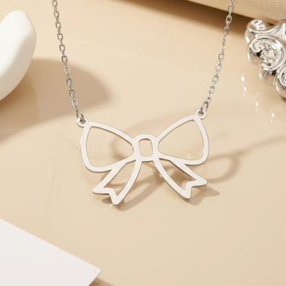 Bow Pendant Necklace | 925 Sterling Silver Women | Vintage Minimal Style | Elegant Gift for Her