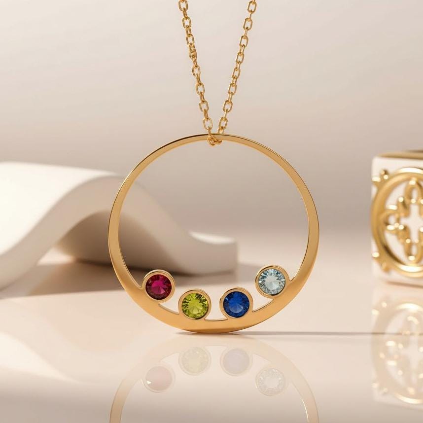 Family Birthstone Necklace | 925 Sterling Silver for Mothers | Elegant Symbolic Jewelry | Personalized Family Gift