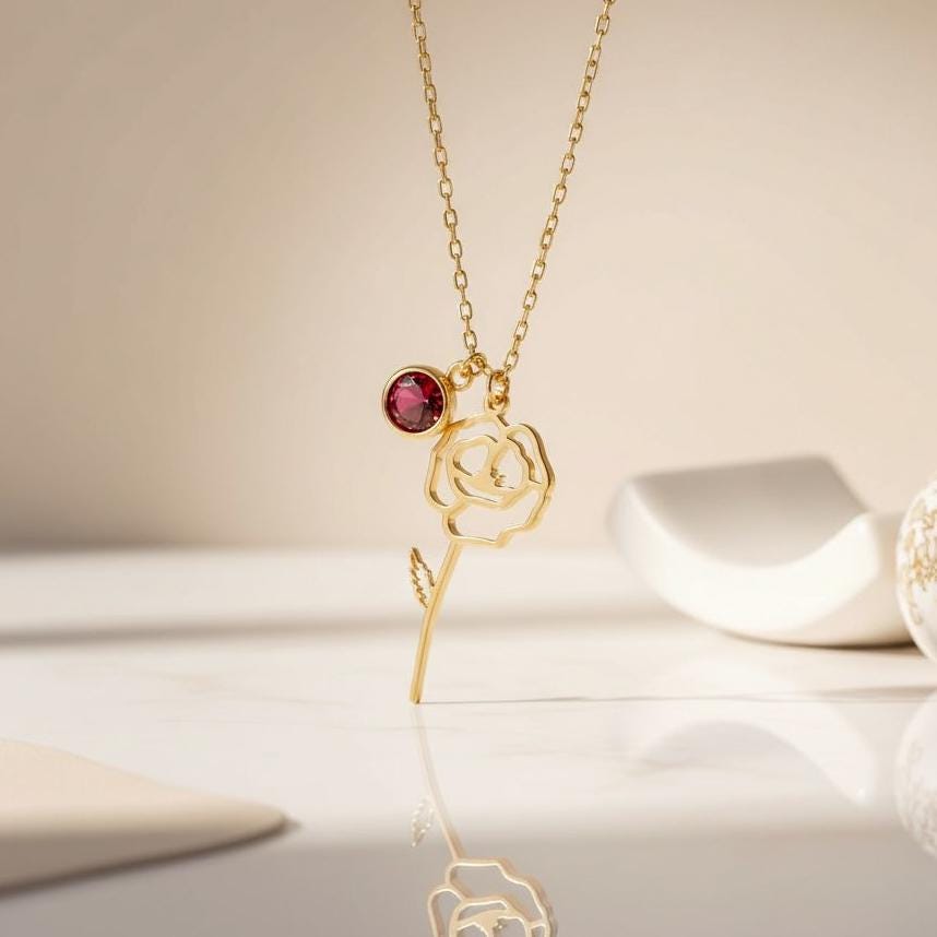 Poppy Birth Flower Necklace | 925 Sterling Silver Women Jewelry | Botanical Peridot Design | August Birthday Gift