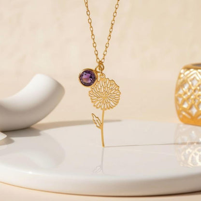 November Birth Flower Necklace | 925 Sterling Silver for Her | Chrysanthemum Floral Design | November Birthday Gift