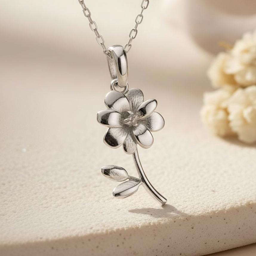 Cosmos Flower Necklace | 925 Sterling Silver Women | Botanical Harmony Style | October Birthday Gift