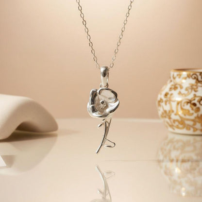 Poppy Flower Necklace | 925 Sterling Silver Women | Botanical Birth Flower Style | August Birthday Gift