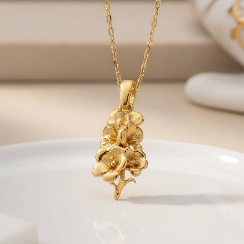 Larkspur Flower Necklace | 925 Sterling Silver Women | Botanical Birth Flower Style | July Birthday Gift