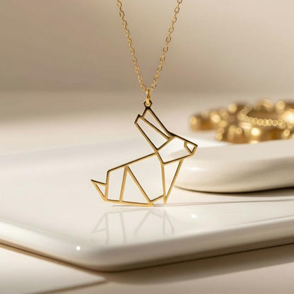 Origami Bunny Necklace | 925 Sterling Silver Womens Jewelry | Minimalist Animal Symbol Design | Meaningful Easter and Birthday Gift