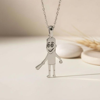 Funny Character Pendant Necklace | 925 Sterling Silver for Women | Playful Minimal Illustration Style | Birthday Keepsake Gift