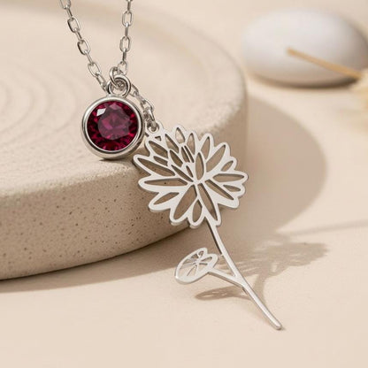 July Birth Flower & Birthstone Necklace | 925 Sterling Silver for Women | Water Lily Ruby Botanical Jewelry | July Birthday Gift for Her