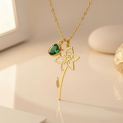 March Birth Flower Necklace | 925 Sterling Silver for Her | Daffodil Floral Design | March Birthday Gift