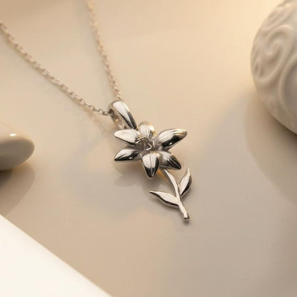 Lily Flower Necklace | 925 Sterling Silver for Women | Botanical Spring Floral Jewelry | May Birth Flower Gift